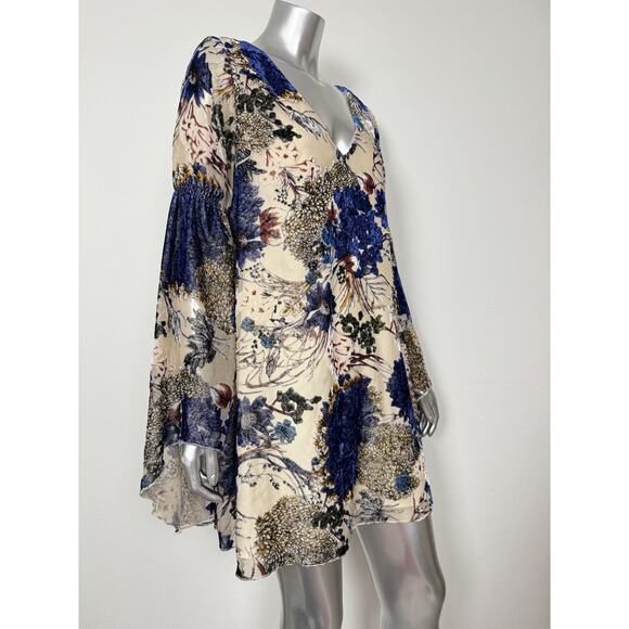 Line & Dot Dresses & Skirts - Line & Dot Mini Dress Blue Floral Bell Sleeve Fall Anthropologie M